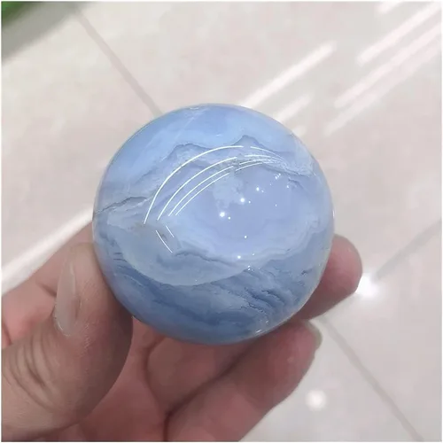 Vista 2 de Salud y Hogar Cristal Natural Cuarzo Azul Encaje Ágata Esfera Bola Energía Reiki Piedras Habitación Casa Oficina Acuario Decoración Accesorios