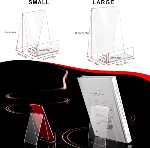 Vista 3 de Paquete de 12 soportes de exhibición con repisa, soporte de acrílico para colocar libros, tabletas, caballetes para mostrar imágenes, libros
