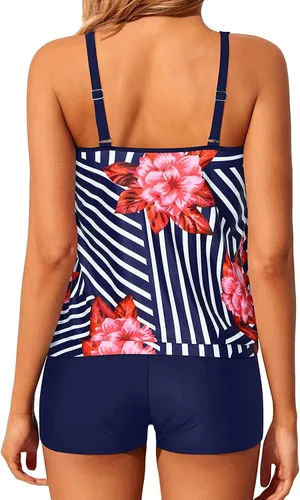 Vista 2 de Tempt Me Traje de baño tankini de dos piezas para mujer, blusa modesta de natación, blusas cortas