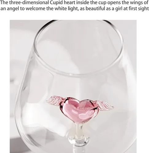 Vista 6 de Pink Love - Copa de vino tinto de cristal, copas de vino románticas en forma de corazón, copa de vino de vidrio creativa, copa de copa de champán #1