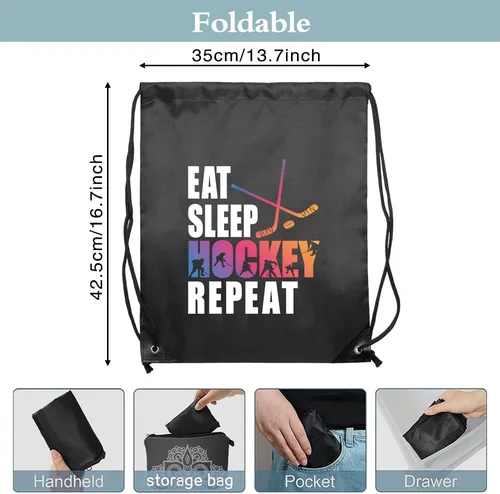 Vista 3 de Haizct Eat Sleep - Mochila de hockey repetición regalos para fanáticos del hockey regalo de gimnastas mochila unisex con cordón para gimnasio