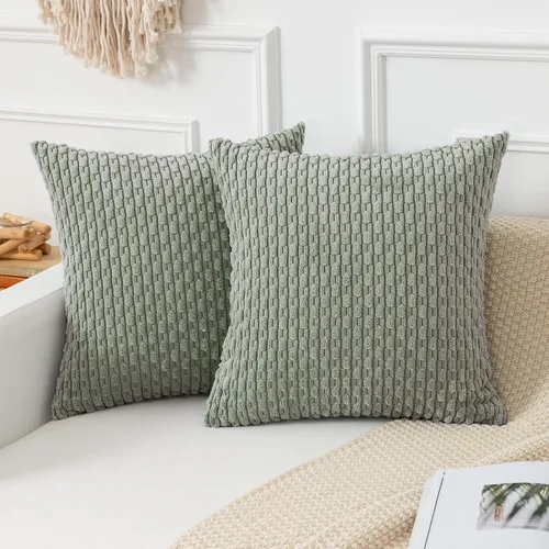 Vista 10 de Kevin Textile - Juego de 2 fundas de almohada de pana suave de 16 x 16 pulgadas, color verde aguamarina Fundas de almohada decorativas de pana
