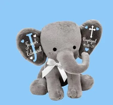 Vista 6 de Regalo de bautismo, regalo de bautizo, regalo de ahijado, regalo para padrino, elefante de peluche personalizado (elefante rosa)