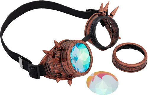 Vista 38 de Gafas caleidoscopio para raves trippy psicodélico steampunk con lentes de cristal de difracción de prisma arcoíris