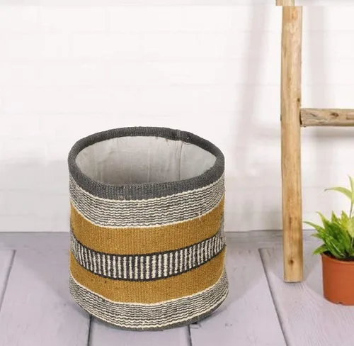 Vista 14 de Cesta de Maceta de Yute Resistente, Cesta Tejida Moderna, Maceta para Flores, Maceteros de Interior para Suelo, Cesta Organizadora de Almacenamiento