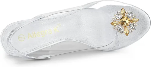 Vista 5 de Allegra K Tacones transparentes con punta abierta y diamantes de imitación para mujer