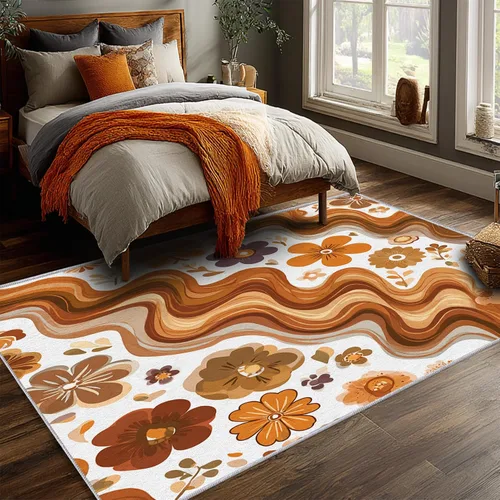 Vista 3 de YZO133 - Alfombra retro de los años 70, pequeña, lavable de 2 x 3 pulgadas, para entrada, diseño abstracto de ondas florales, decoración retro