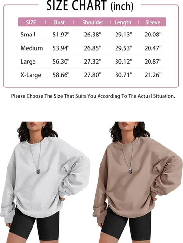 Vista 6 de ATHMILE Sudadera de gran tamaño para mujer, cuello redondo, forro polar, manga larga, sudaderas con capucha, tops de otoño, ropa de moda 2023