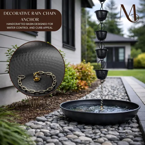 Vista 5 de Monarch Rain Chains Cuenca de Cadena de Lluvia – Cuenco de Anclaje Martillado a Mano de 12 Pulgadas para Canalones, Cuenca de Anclaje Decorativo