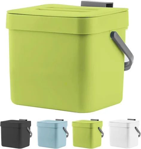 Vista 8 de LALASTAR - Basurero de encimera con tapa, cubeta de basura pequeña colgante con tapa debajo del fregadero para cocina, cesta de desperdicios