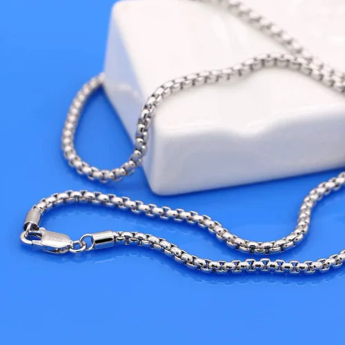 Vista 7 de Collar de plata de ley 925 maciza italiana para hombres y mujeres, 0.118 pulgadas, eslabones de Rolo cuadrados, cadena redonda, gargantilla