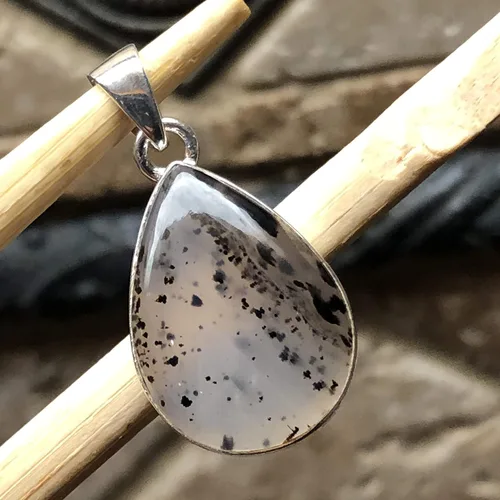 Vista 6 de Natural Montana Moss Agate 925 Sterling Silver Scenic Pendant 30mm