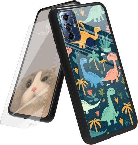 Vista 130 de Funda para Motorola Moto G Play 4G 2024 con protector de pantalla, parte trasera de vidrio templado + funda de silicona suave TPU absorción