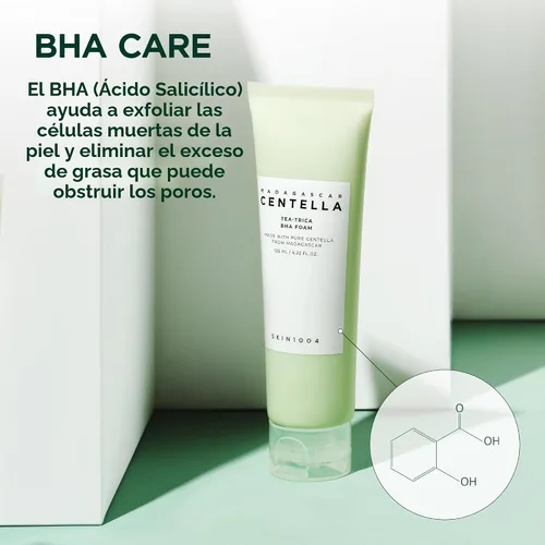 Vista 5 de SKIN1004 Tea-Trica BHA Foam 4.22 fl.oz, 125ml, removedor de maquillaje, limpiador facial coreano con Centella Asiática y árbol de té, limpiador