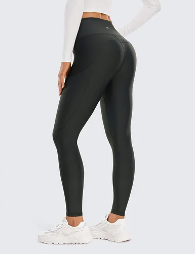 Vista 2 de CRZ YOGA - Leggings térmicos con forro de vellón de 28 pulgadas, pantalones de senderismo cálidos de cintura alta con bolsillos, mallas