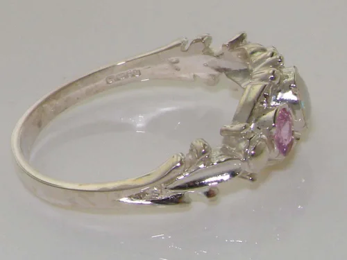 Vista 4 de Anillo de plata de ley 925 auténtico ópalo y turmalina rosa para mujer
