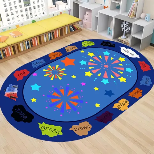 Vista 8 de Tapete de aprendizaje educativo para niños, 3 x 4 pies, tapete decorativo con diseño de planeta y alfabeto ABC, ovalado, grande, antideslizante
