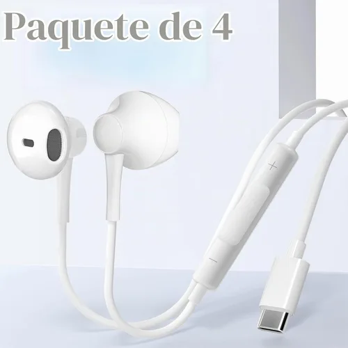 Vista 8 de Paquete de 4 auriculares USB C con cable, auriculares estéreo de alta fidelidad con micrófono, control remoto en el oído para Samsung Galaxy S23 S22