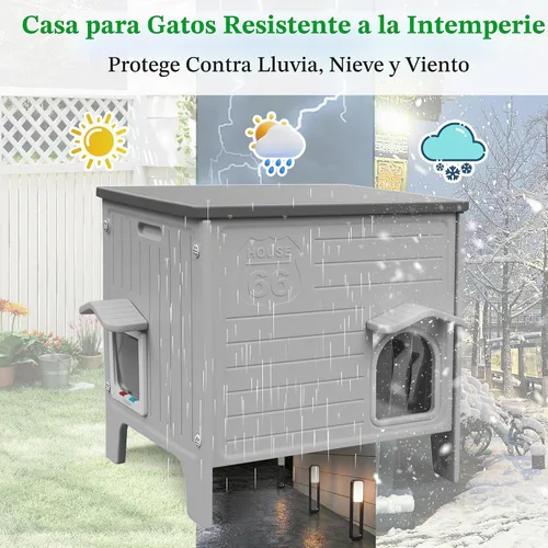Vista 6 de Deblue Casa de Gatos al Aire Libre Resistente a la Intemperie de Plástico con Puerta de Escape para Gatos Interiores Impermeables Refugio para Gatos