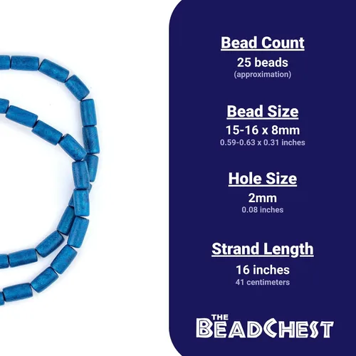 Vista 4 de TheBeadChest - Cuentas de madera natural de tubo azul azul (0.591 x 0.315 in): hilo de cuentas de madera ecológico orgánico para hacer joyas