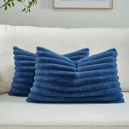 Vista 39 de FUTEI Pack of 2 Faux Fur Throw Pillow Covers 20x20 Inch, Navy Blue Azul marino