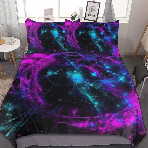 Vista 21 de Juego de 3 piezas de edredón neón que brilla en la oscuridad, funda de almohada de microfibra con cremallera para cama matrimonial, Queen