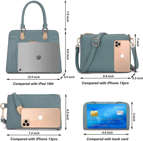 Vista 60 de Bolsos de mano de moda para mujer, bolsa de hombro, asa superior, bolsa de mano, juego de 4 piezas