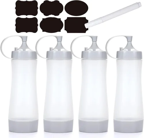 Vista 8 de Botella exprimidora de condimentos,Botella exprimidora de ketchup,Botella de plástico para apretar, 12 oz (gris)