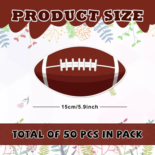 Vista 2 de 50 recortes de papel de fútbol de rugby, recortes temáticos de fiesta de fútbol, decoraciones de tablón de anuncios con 100 puntos de pegamento