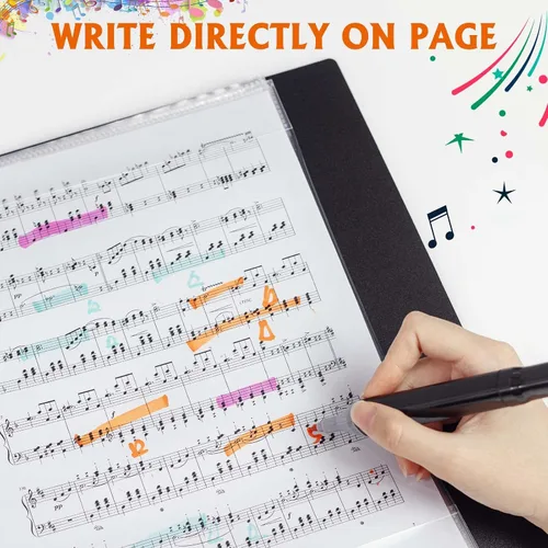 Vista 4 de Carpeta de partituras musicales, carpeta de música tamaño carta, capacidad de 80 páginas, carpeta de coro escribible, apto para papel de 8.5 x 11