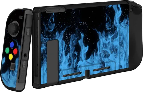 Vista 8 de PlayVital Funda protectora de llama azul para Nintendo Switch, funda delgada de TPU suave para consola Nintendo Switch Joycon con coloridos botones