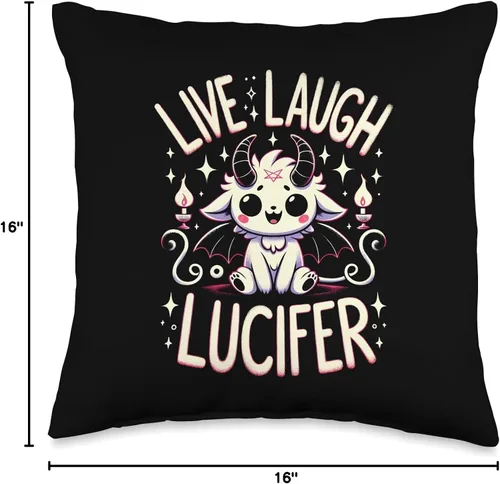 Vista 4 de Live Laugh Lucifer - Funny Devil Satan Statement Live Laugh Lucifer-Funny Humorístico Oculto Lindo Baphomet Juego de palabras almohada de 16 x 16