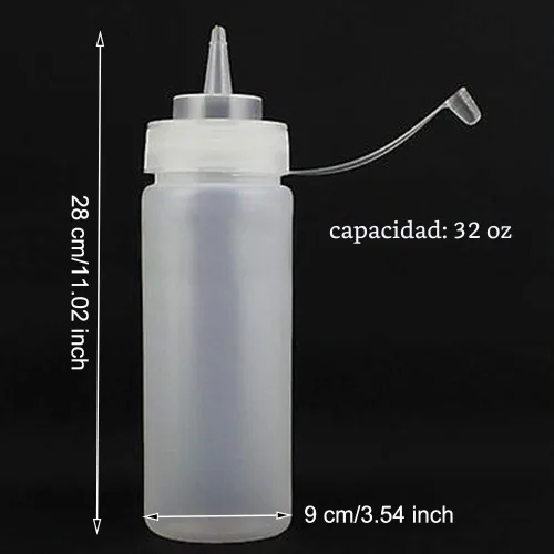 Vista 2 de EORTA Paquete de 3 botellas de plástico para condimentos con tapas de punta, botella grande de 32 onzas para salsa, ketchup mostaza, aceite