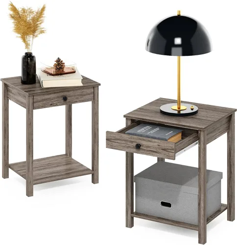 Vista 9 de Furinno Classic - Mesa auxiliar con cajón, paquete de 1 unidad, americano