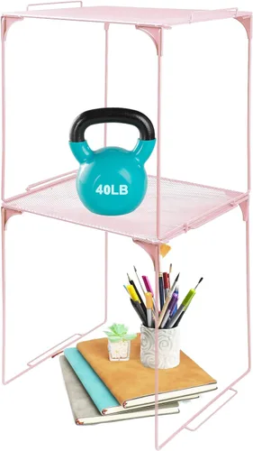 Vista 9 de Piffny Estante organizador de malla metálica versátil, apilable, para taquillas escolares de tamaño estándar, también para armarios de gimnasio