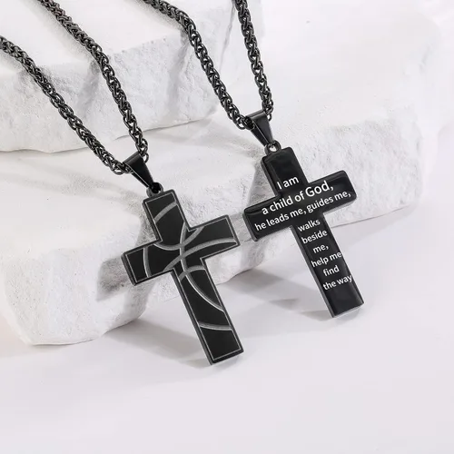 Vista 2 de Collar de cruz de baloncesto para niños con versículo bíblico inspirador, cadena colgante de acero inoxidable, joyería deportiva, regalo para hombres