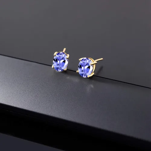 Vista 29 de Gem Stone King Aretes de oro de 14 quilates con piedra natal ovalada de 0.315 x 0.236 in Aretes de oro para mujer