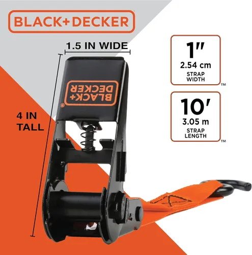 Vista 4 de Black+Decker BDX1018 - Juego de 6 correas de trinquete de 10 pies y correa elástica de 36 pulgadas, carga de trabajo segura de 300 libras