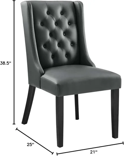 Vista 3 de Silla de comedor Parsons de cuero vegano con botones en color gris