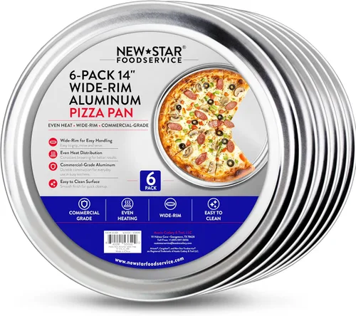 Vista 9 de New Star Foodservice 50868 Bandeja/Sartén para pizza, con borde ancho, de aluminio, 20.3 cm, paquete de 6