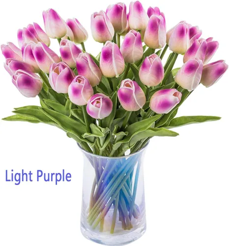 Vista 5 de 30 tulipanes artificiales, flores de tacto real, multicolor, tulipanes falsos de Holanda de poliuretano, ramo de tulipanes de látex, flores de látex