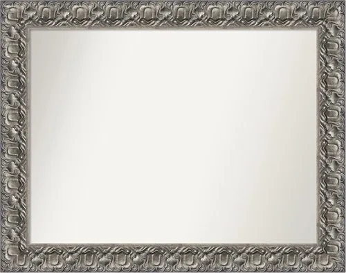 Vista 307 de Amanti Art Espejo de baño plateado para sobre fregadero, 26 x 26 pulgadas, espejo cuadrado de níquel pulido, marco de madera tradicional mediano, se