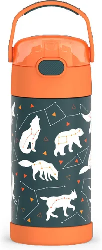 Vista 40 de THERMOS FUNTAINER - Botella de agua con pajilla, 12 onzas, botella de agua de acero inoxidable aislada al vacío para niños con tapa, color negro