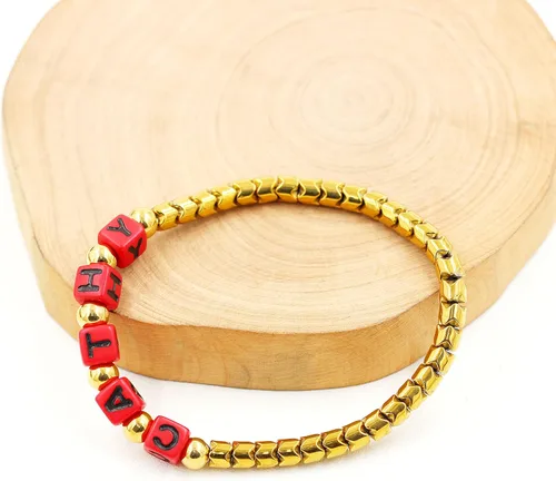 Vista 5 de Pulseras de cuentas de hematita personalizadas con nombre personalizado para mujeres y hombres, mejor amigo Y1533, Acrílico Acrílico Hematita