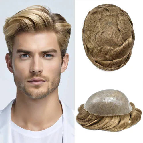 Vista 48 de Mens Toupee Hair System para hombres Piezas de pelo Sistema de reemplazo Poly Skin Toupee para hombres Protesis Capilar Para Hombre 6X8#1 Jet Black