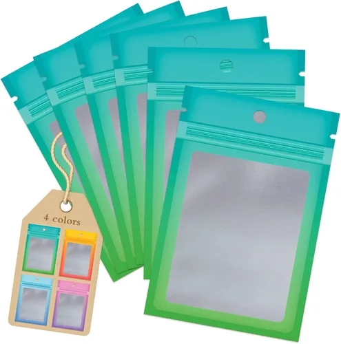 Vista 6 de Funfery Paquete de 100 bolsas resellables de Mylar transparentes, bolsas de embalaje degradadas para almacenamiento de alimentos, pequeñas empresas