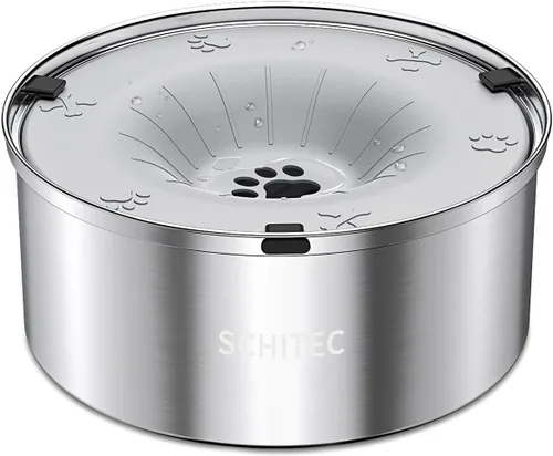 Vista 8 de SCHITEC Cuenco de agua para perros sin derrames, 1.2L/40 onzas, bebida lenta, cuenco para perros de acero inoxidable antisalpicaduras con disco