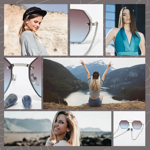 Vista 6 de Loom&Pearl Gafas de sol con patillas de cadena, colgantes de piedra únicos, lentes de cadena con agarre antideslizante en las orejas Pince-nez
