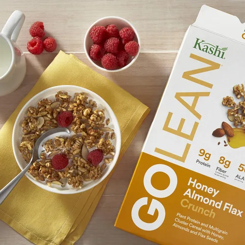 Vista 4 de Kashi GO, Cereal de desayuno, crujiente de lino con miel y almendra, excelente fuente de fibra, caja de 14 onzas