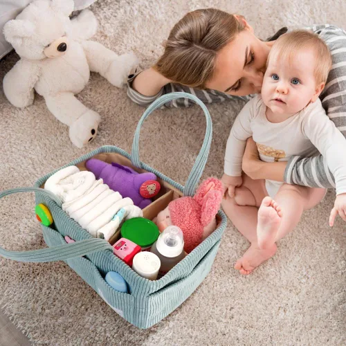 Vista 6 de Buzz&Bloom Organizador de pañales para bebé, elegante cesta de almacenamiento para artículos esenciales para recién nacidos y estación de pañales